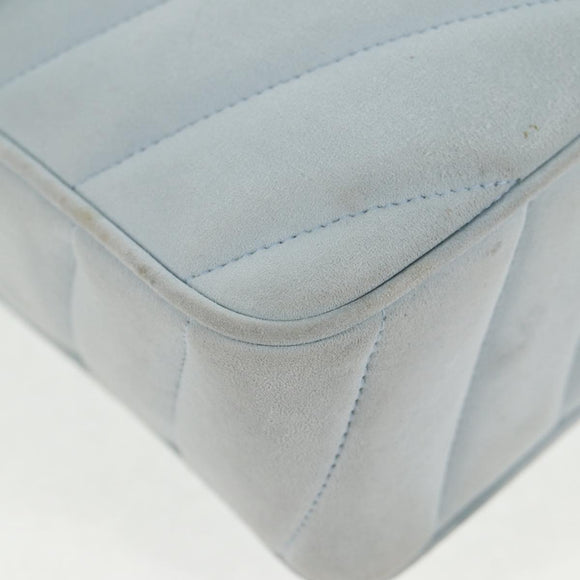 CHANEL Bias Stitch Chain Shoulder Bag Suede Light Blue Gold CC Auth 139935A