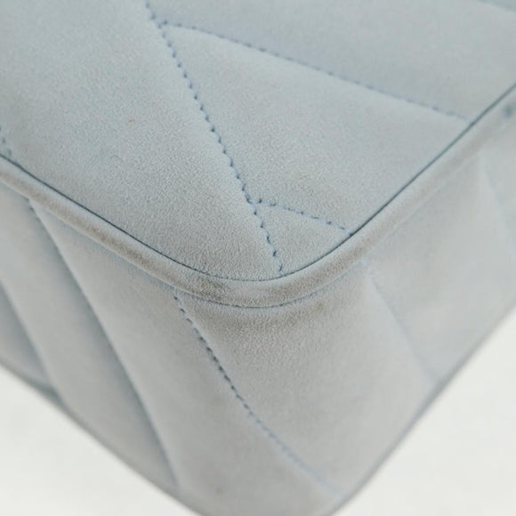 CHANEL Bias Stitch Chain Shoulder Bag Suede Light Blue Gold CC Auth 139935A