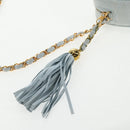 CHANEL Bias Stitch Chain Shoulder Bag Suede Light Blue Gold CC Auth 139935A-23