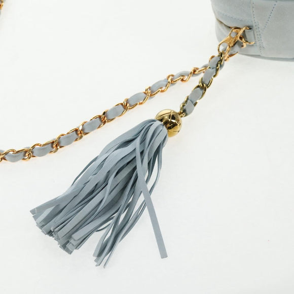 CHANEL Bias Stitch Chain Shoulder Bag Suede Light Blue Gold CC Auth 139935A