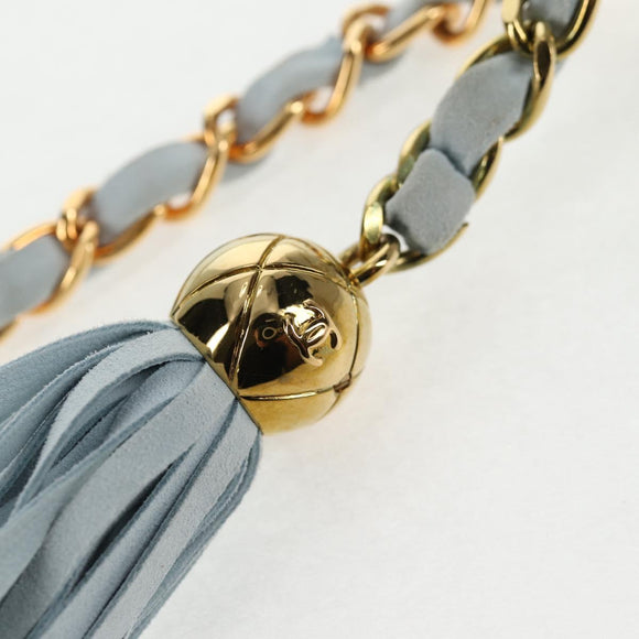 CHANEL Bias Stitch Chain Shoulder Bag Suede Light Blue Gold CC Auth 139935A