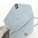 CHANEL Bias Stitch Chain Shoulder Bag Suede Light Blue Gold CC Auth 139935A-27