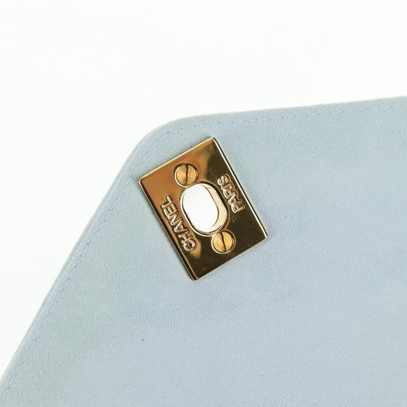 CHANEL Bias Stitch Chain Shoulder Bag Suede Light Blue Gold CC Auth 139935A