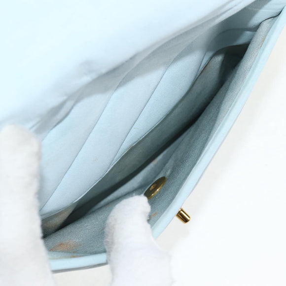 CHANEL Bias Stitch Chain Shoulder Bag Suede Light Blue Gold CC Auth 139935A