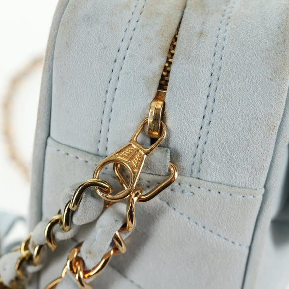 CHANEL Bias Stitch Chain Shoulder Bag Suede Light Blue Gold CC Auth 139935A