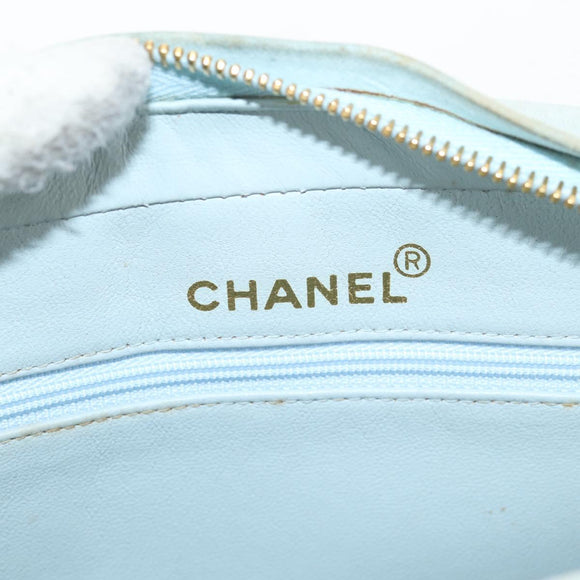 CHANEL Bias Stitch Chain Shoulder Bag Suede Light Blue Gold CC Auth 139935A