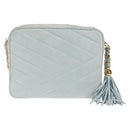 CHANEL Bias Stitch Chain Shoulder Bag Suede Light Blue Gold CC Auth 139935A-2