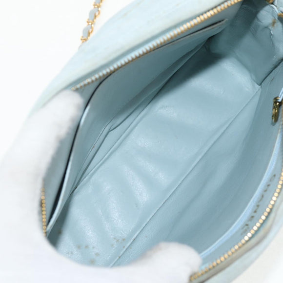 CHANEL Bias Stitch Chain Shoulder Bag Suede Light Blue Gold CC Auth 139935A