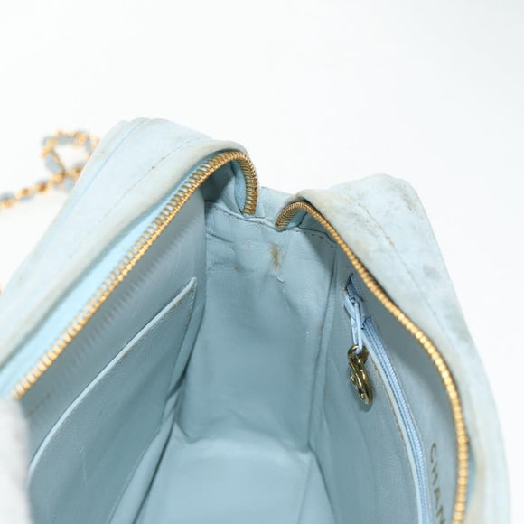 CHANEL Bias Stitch Chain Shoulder Bag Suede Light Blue Gold CC Auth 139935A