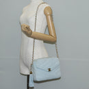 CHANEL Bias Stitch Chain Shoulder Bag Suede Light Blue Gold CC Auth 139935A-37