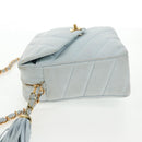 CHANEL Bias Stitch Chain Shoulder Bag Suede Light Blue Gold CC Auth 139935A-3