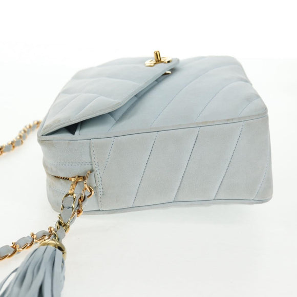 CHANEL Bias Stitch Chain Shoulder Bag Suede Light Blue Gold CC Auth 139935A