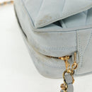 CHANEL Bias Stitch Chain Shoulder Bag Suede Light Blue Gold CC Auth 139935A-4