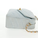 CHANEL Bias Stitch Chain Shoulder Bag Suede Light Blue Gold CC Auth 139935A-5