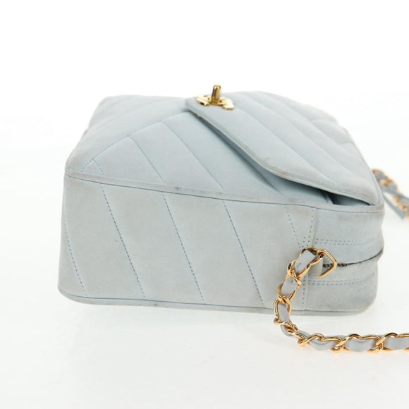 CHANEL Bias Stitch Chain Shoulder Bag Suede Light Blue Gold CC Auth 139935A