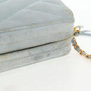 CHANEL Bias Stitch Chain Shoulder Bag Suede Light Blue Gold CC Auth 139935A-14