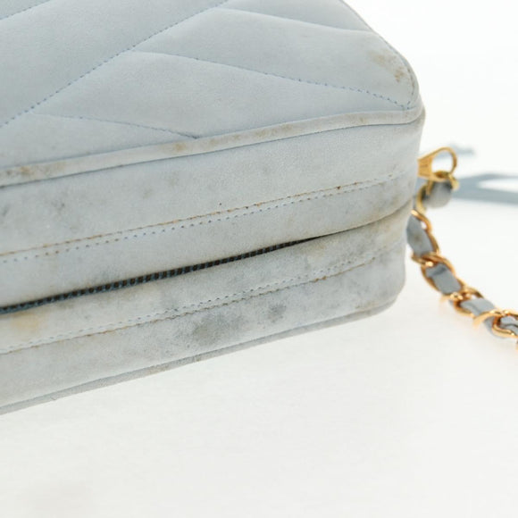CHANEL Bias Stitch Chain Shoulder Bag Suede Light Blue Gold CC Auth 139935A