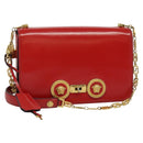 VERSACE Chain Shoulder Bag Leather Red Gold Auth 139943-1