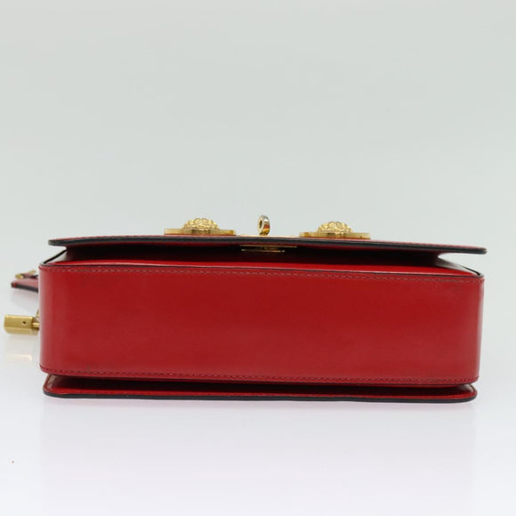 VERSACE Chain Shoulder Bag Leather Red Gold Auth 139943