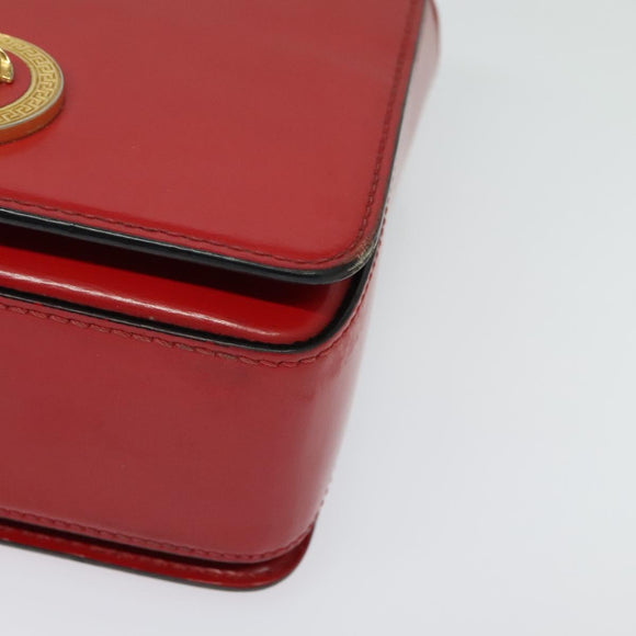 VERSACE Chain Shoulder Bag Leather Red Gold Auth 139943