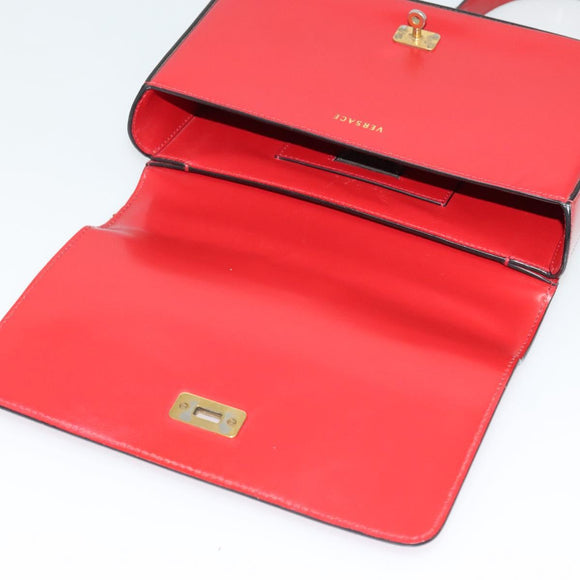VERSACE Chain Shoulder Bag Leather Red Gold Auth 139943