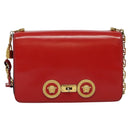VERSACE Chain Shoulder Bag Leather Red Gold Auth 139943-13