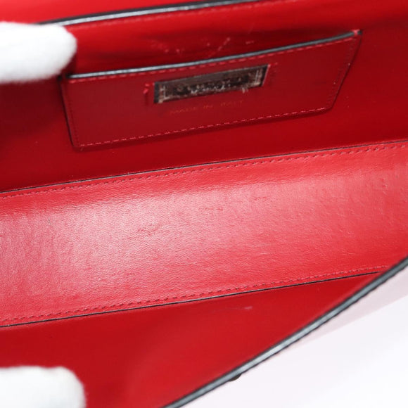 VERSACE Chain Shoulder Bag Leather Red Gold Auth 139943