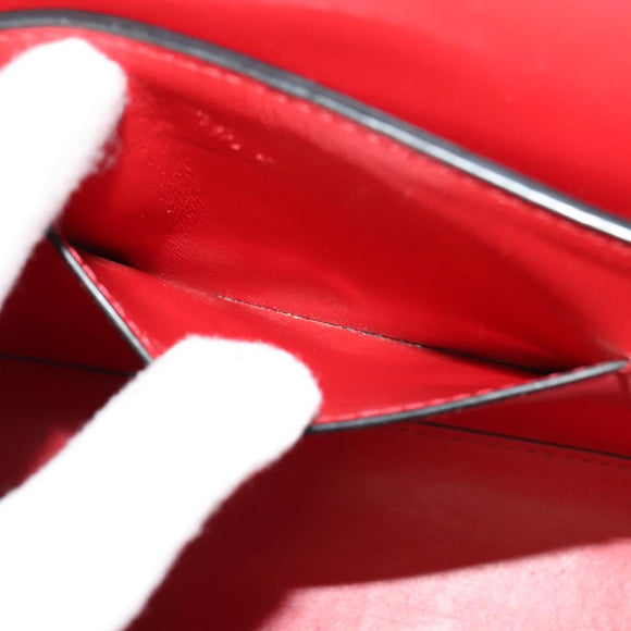 VERSACE Chain Shoulder Bag Leather Red Gold Auth 139943