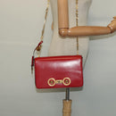 VERSACE Chain Shoulder Bag Leather Red Gold Auth 139943-26