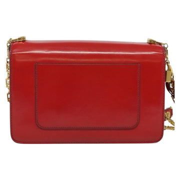 VERSACE Chain Shoulder Bag Leather Red Gold Auth 139943 - 0