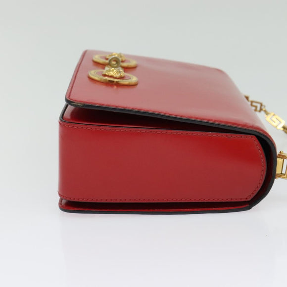 VERSACE Chain Shoulder Bag Leather Red Gold Auth 139943