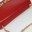VERSACE Chain Shoulder Bag Leather Red Gold Auth 139943-6