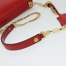 VERSACE Chain Shoulder Bag Leather Red Gold Auth 139943-7