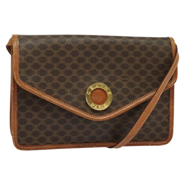 CELINE Macadam Canvas Shoulder Bag PVC Leather Brown Gold Auth 139945