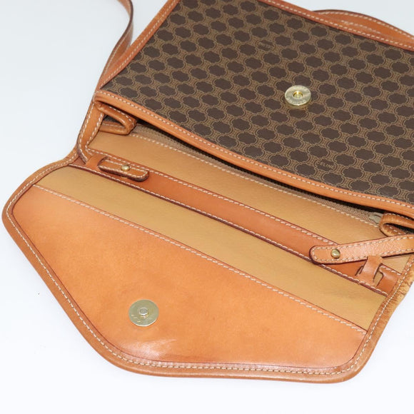 CELINE Macadam Canvas Shoulder Bag PVC Leather Brown Gold Auth 139945