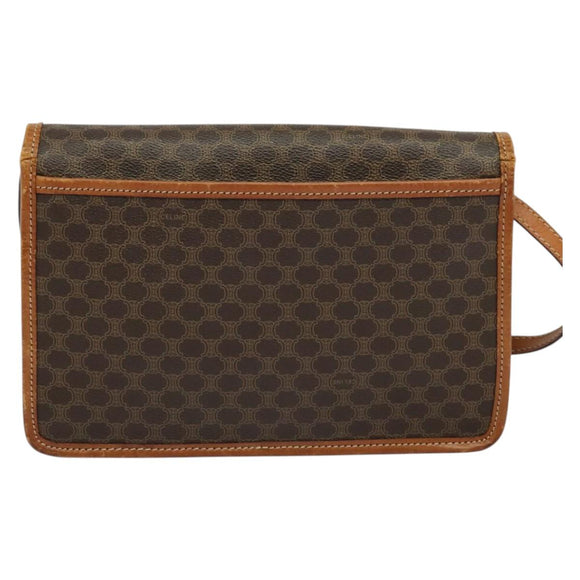 CELINE Macadam Canvas Shoulder Bag PVC Leather Brown Gold Auth 139945