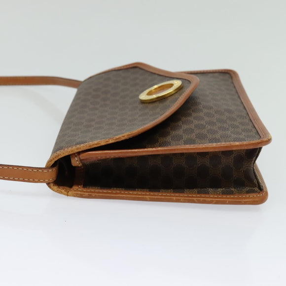 CELINE Macadam Canvas Shoulder Bag PVC Leather Brown Gold Auth 139945