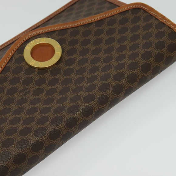 CELINE Macadam Canvas Shoulder Bag PVC Leather Brown Gold Auth 139945