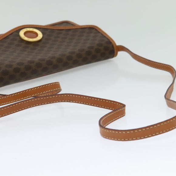 CELINE Macadam Canvas Shoulder Bag PVC Leather Brown Gold Auth 139945