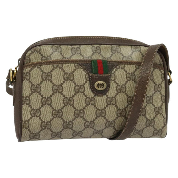 GUCCI GG Supreme Web Sherry Line Bag PVC Beige Gold Red 116 02 089 Auth 139947