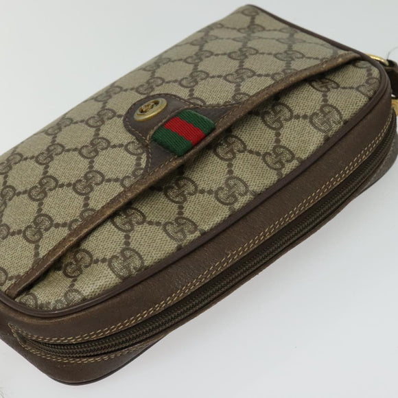 GUCCI GG Supreme Web Sherry Line Bag PVC Beige Gold Red 116 02 089 Auth 139947