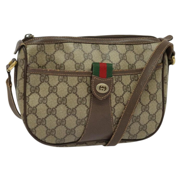 GUCCI GG Supreme Web Sherry Line Bag PVC Beige Gold Red 89 02 032 Auth 139948