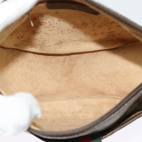 GUCCI GG Supreme Web Sherry Line Bag PVC Beige Gold Red 89 02 032 Auth 139948