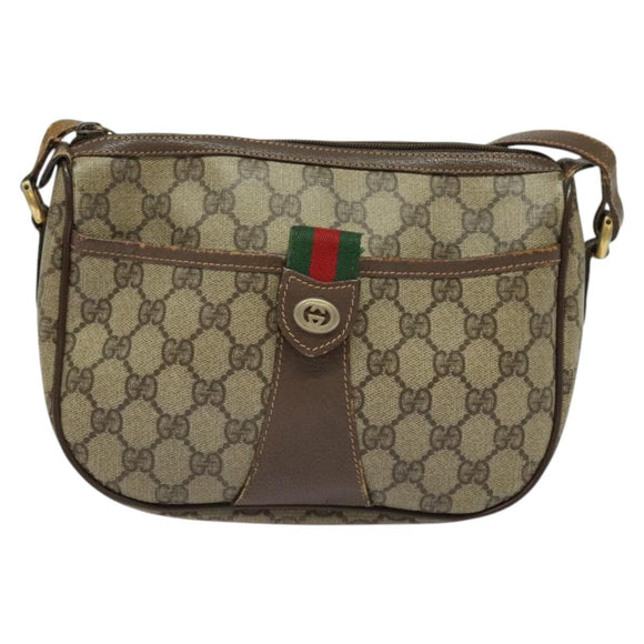 GUCCI GG Supreme Web Sherry Line Bag PVC Beige Gold Red 89 02 032 Auth 139948