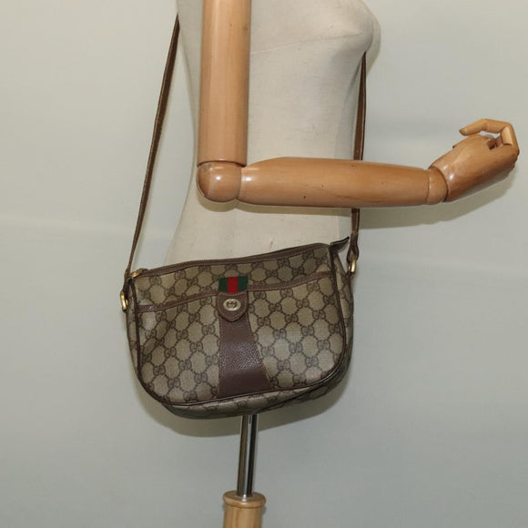 GUCCI GG Supreme Web Sherry Line Bag PVC Beige Gold Red 89 02 032 Auth 139948