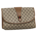 GUCCI GG Supreme Web Sherry Line Clutch Bag PVC Beige Gold 89 01 031 Auth 139970-1