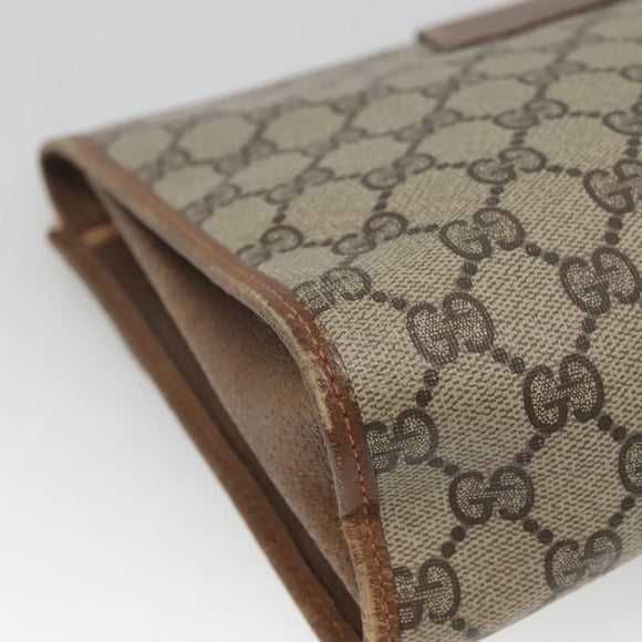 GUCCI GG Supreme Web Sherry Line Clutch Bag PVC Beige Gold 89 01 031 Auth 139970