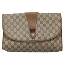 GUCCI GG Supreme Web Sherry Line Clutch Bag PVC Beige Gold 89 01 031 Auth 139970-2