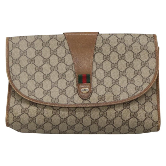 GUCCI GG Supreme Web Sherry Line Clutch Bag PVC Beige Gold 89 01 031 Auth 139970