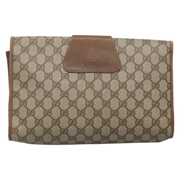 GUCCI GG Supreme Web Sherry Line Clutch Bag PVC Beige Gold 89 01 031 Auth 139970